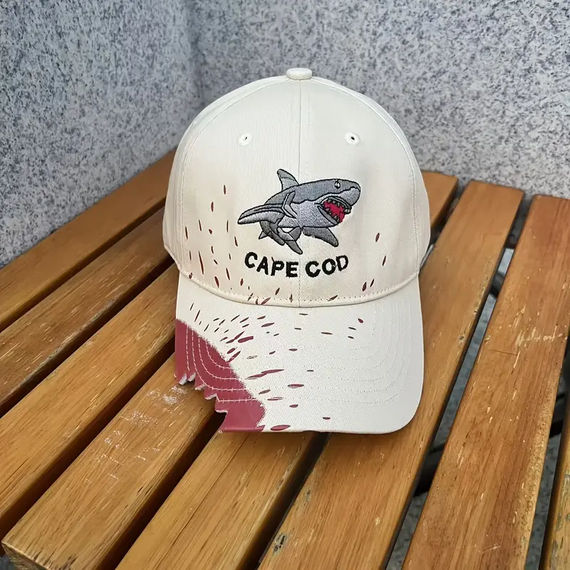 Cape Cod Shark Embroidered Baseball Cap - Funky Graffiti Splatter Design, Lightweight Polyester, Ideal for Couples & Anniversary Gifts