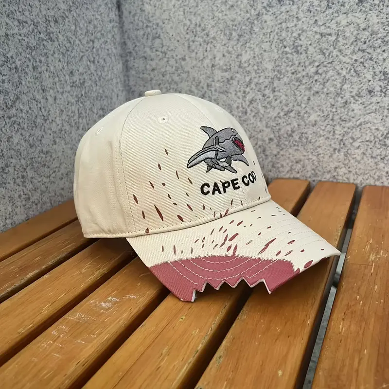 Cape Cod Shark Embroidered Baseball Cap - Funky Graffiti Splatter Design, Lightweight Polyester, Ideal for Couples & Anniversary Gifts