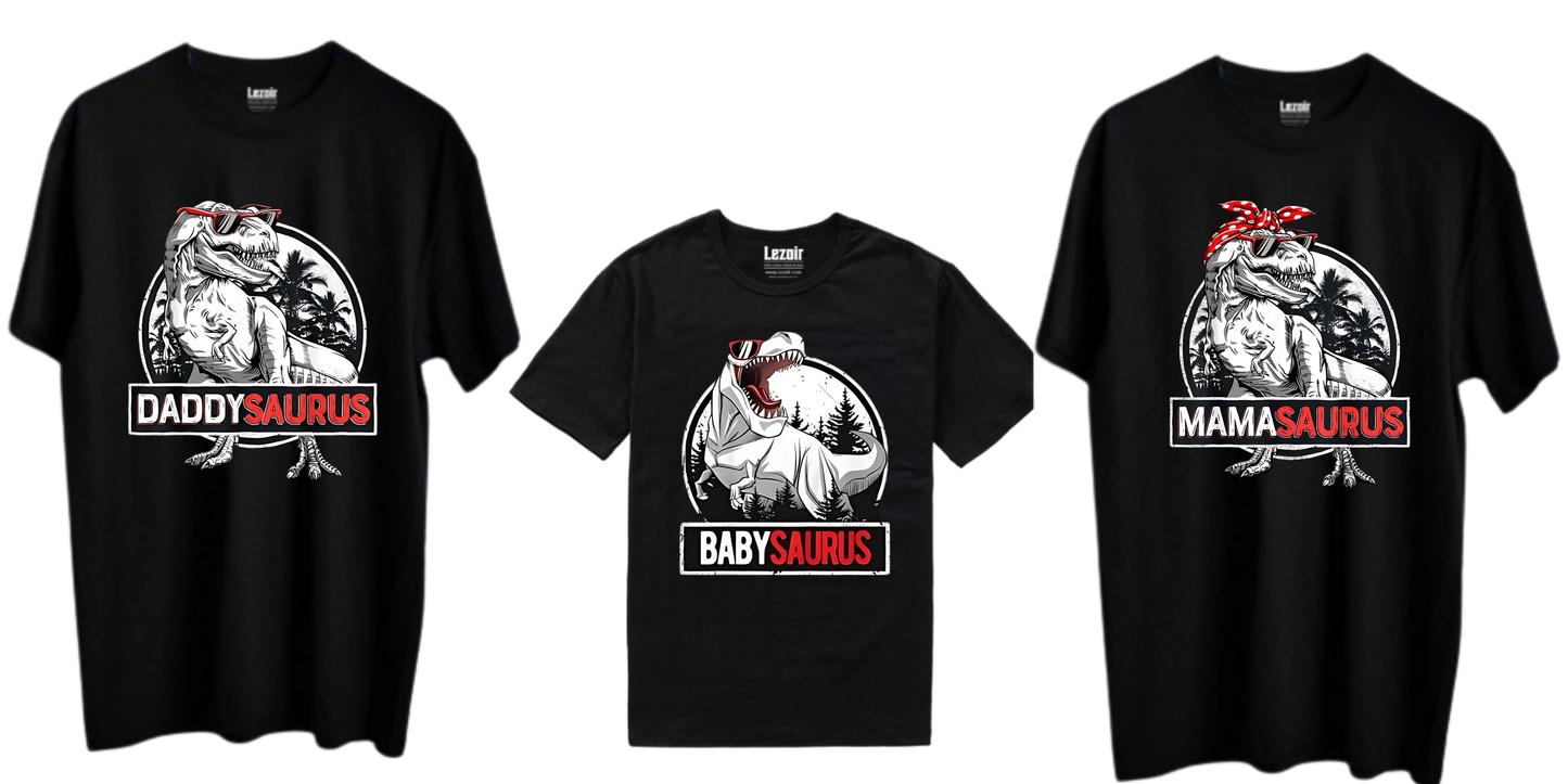 Lezoir™ Dinosaur Family Cotton Black Unisex T-Shirt
