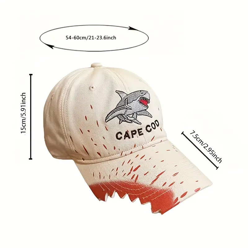 Cape Cod Shark Embroidered Baseball Cap - Funky Graffiti Splatter Design, Lightweight Polyester, Ideal for Couples & Anniversary Gifts
