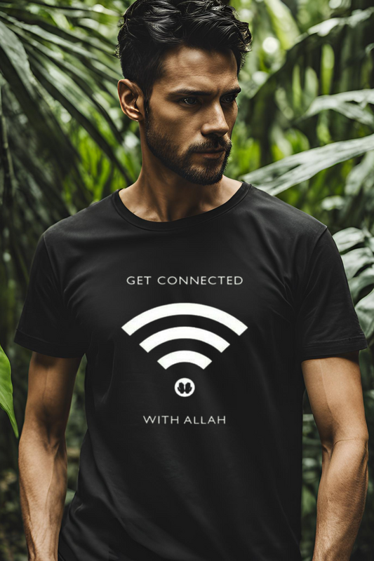 Get Connected with Allah Unisex Black Half Sleeve T-shirt
