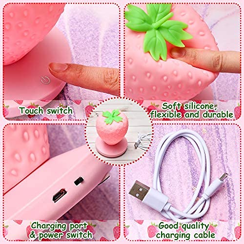 Strawberry Night Light, Cute Silicone Led Lamp, Night Light 3 Modes Touch, Bedside Color Changing Lamp for Birthday, Valentine's Day, Pink