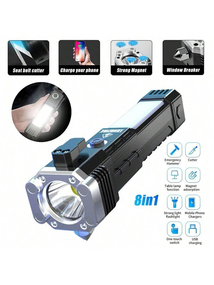 LED Flashlight with Magnets, hammer with 4 in 1 option Torch