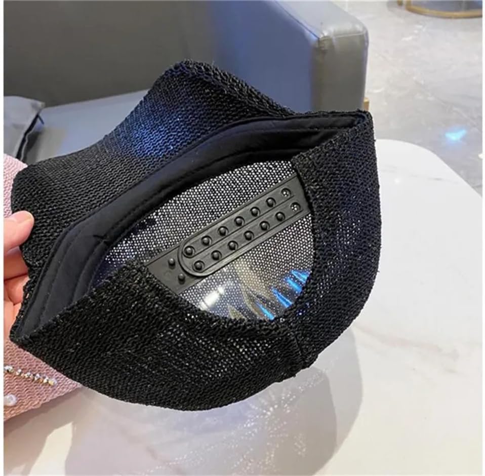 Women's Black Baseball Premium Cap with Pearl and Crystal Embellishments, Rhinestone Decorated Fashion Hat