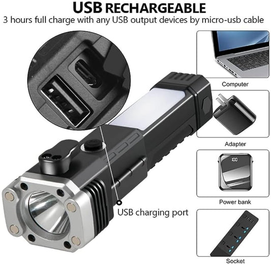 LED Flashlight with Magnets, hammer with 4 in 1 option Torch