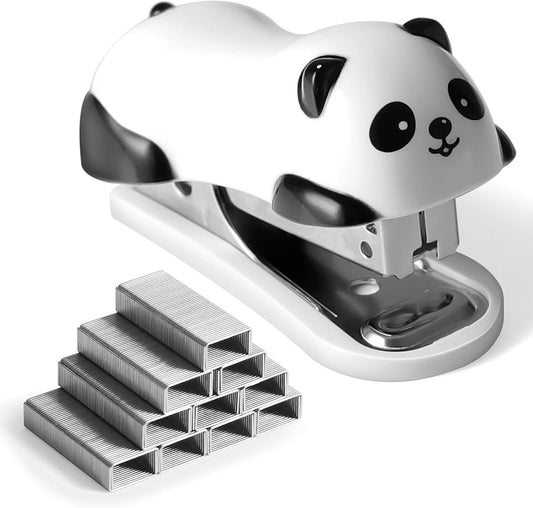 Cute Panda Mini Stapler, Small Stapler with 1000 PCS Staples and Built-in Staple Remover