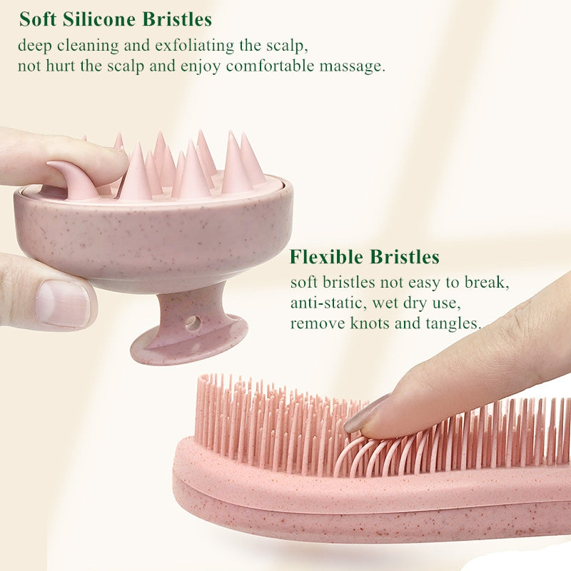 Hair Care Set with Detangling Brush, Wide Tooth Comb, Scalp Massager, 3 Pieces, Pastel Colours