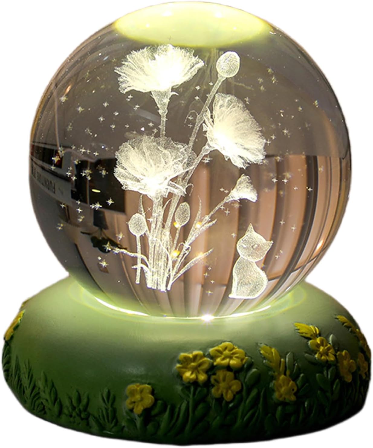 Crystal Globe Night Light – 3D Floral Design, USB Powered, Soft Ambient Bedside Lamp for Bedroom & Gifting (8cm)