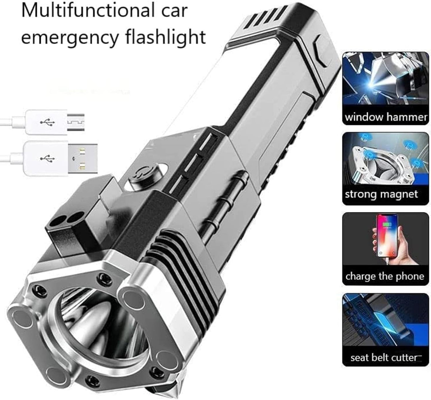 LED Flashlight with Magnets, hammer with 4 in 1 option Torch