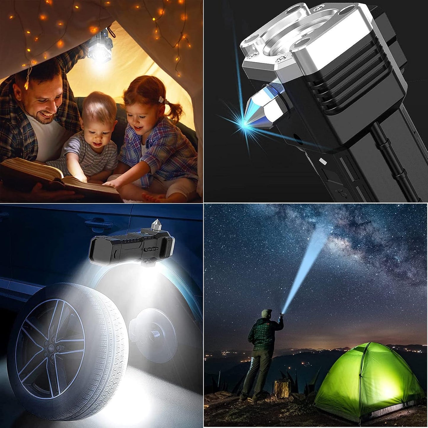 LED Flashlight with Magnets, hammer with 4 in 1 option Torch