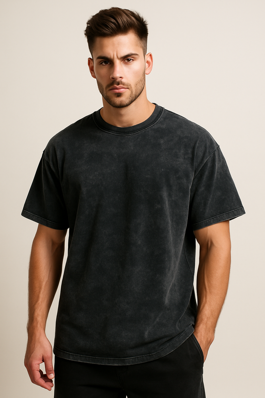 Plain Oversized Acid Wash T-Shirt – Unisex Grunge Streetwear