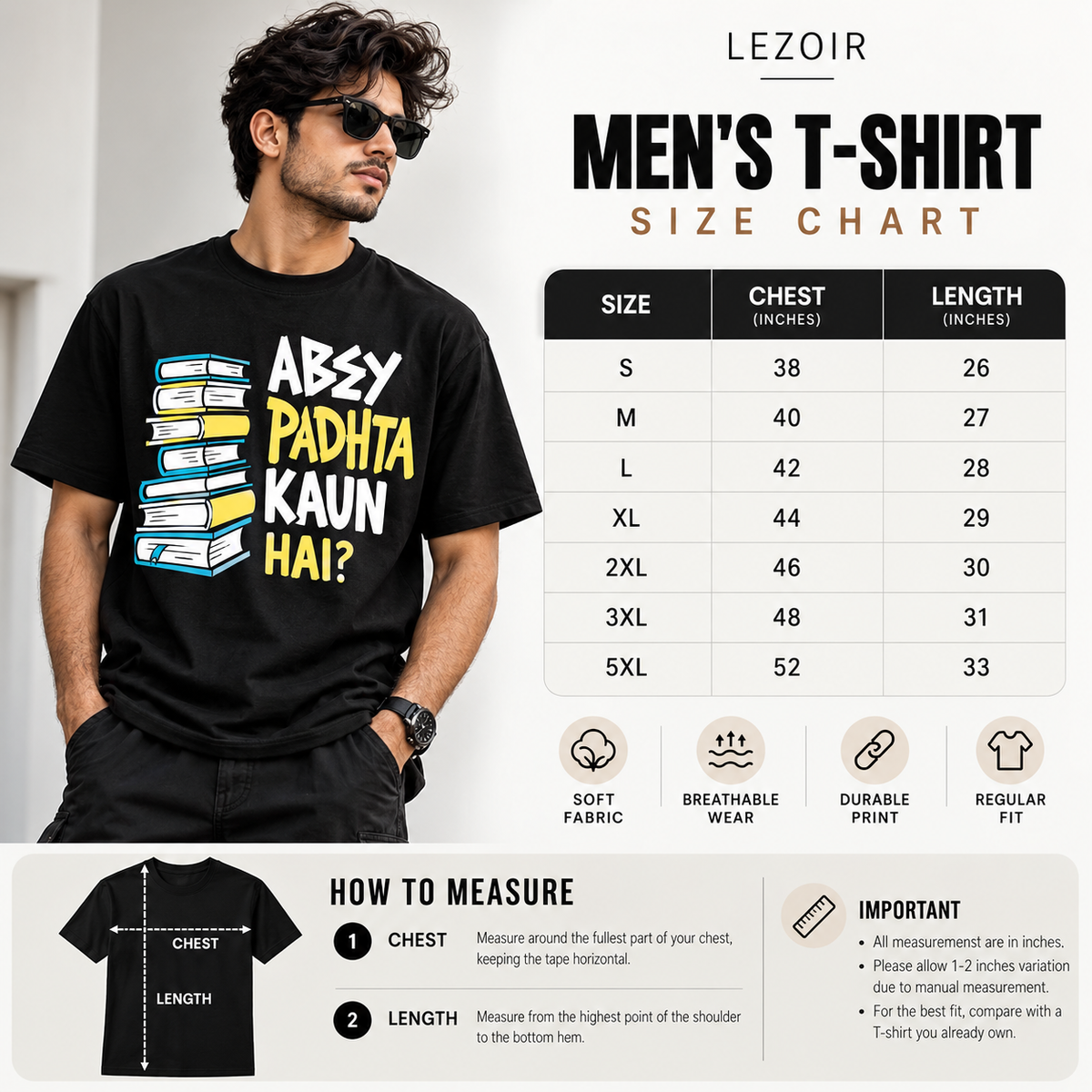 Lezoir Black Graphic T-Shirt – Abey Padhta Kaun Hai ?