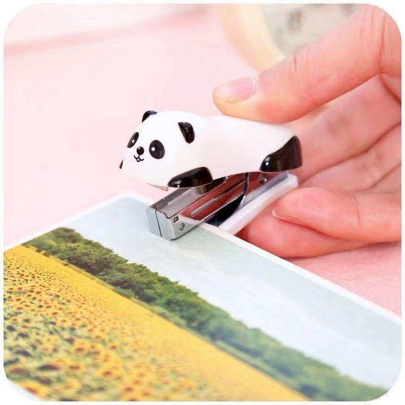 Cute Panda Mini Stapler, Small Stapler with 1000 PCS Staples and Built-in Staple Remover