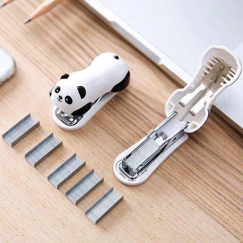 Cute Panda Mini Stapler, Small Stapler with 1000 PCS Staples and Built-in Staple Remover