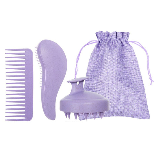 Hair Care Set with Detangling Brush, Wide Tooth Comb, Scalp Massager, 3 Pieces, Pastel Colours