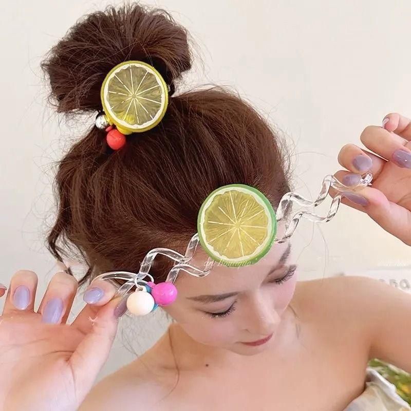 Colorful Fruit Slice Hair Ties with Pom Poms, Elastic Hair Bands for Girls, Multi-Color (Pack of 3)