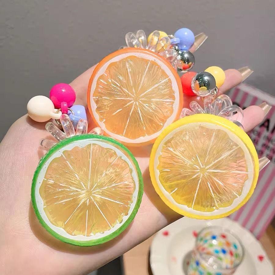 Colorful Fruit Slice Hair Ties with Pom Poms, Elastic Hair Bands for Girls, Multi-Color (Pack of 3)