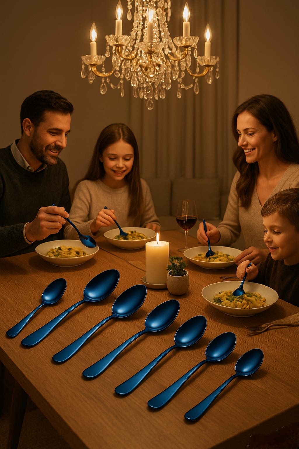 Lezoir Luxury Stainless Steel Dinner Spoons, Set of 6, Blue Metallic Finish
