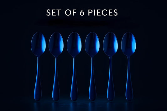 Lezoir Luxury Stainless Steel Dinner Spoons, Set of 6, Blue Metallic Finish