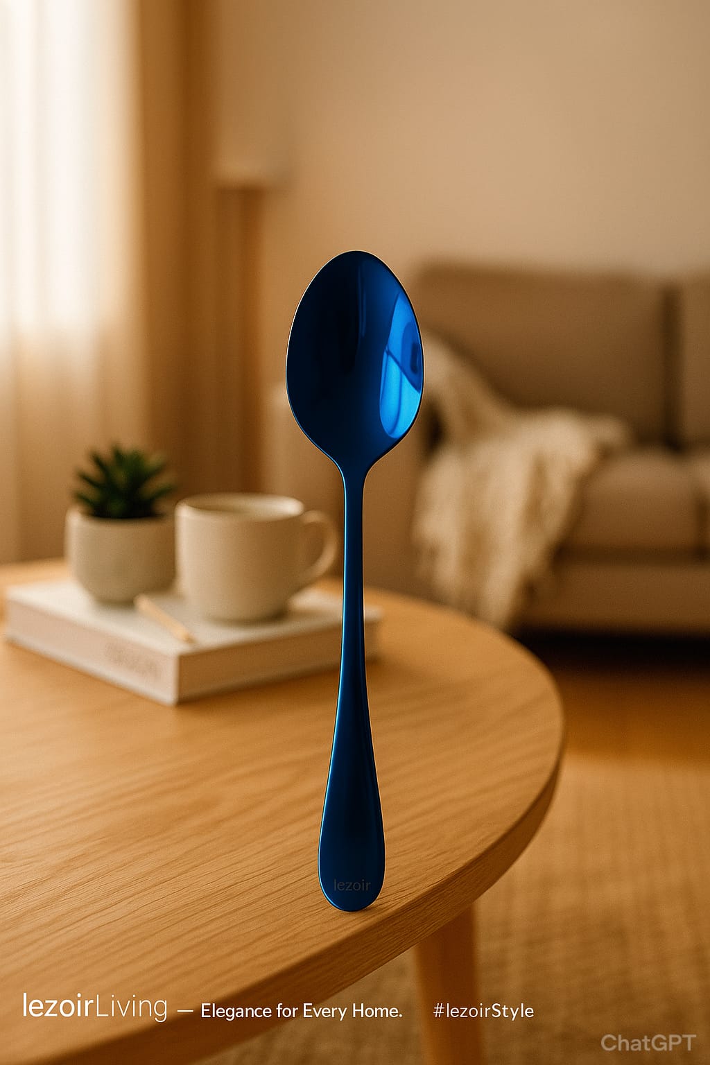 Lezoir Luxury Stainless Steel Dinner Spoons, Set of 6, Blue Metallic Finish