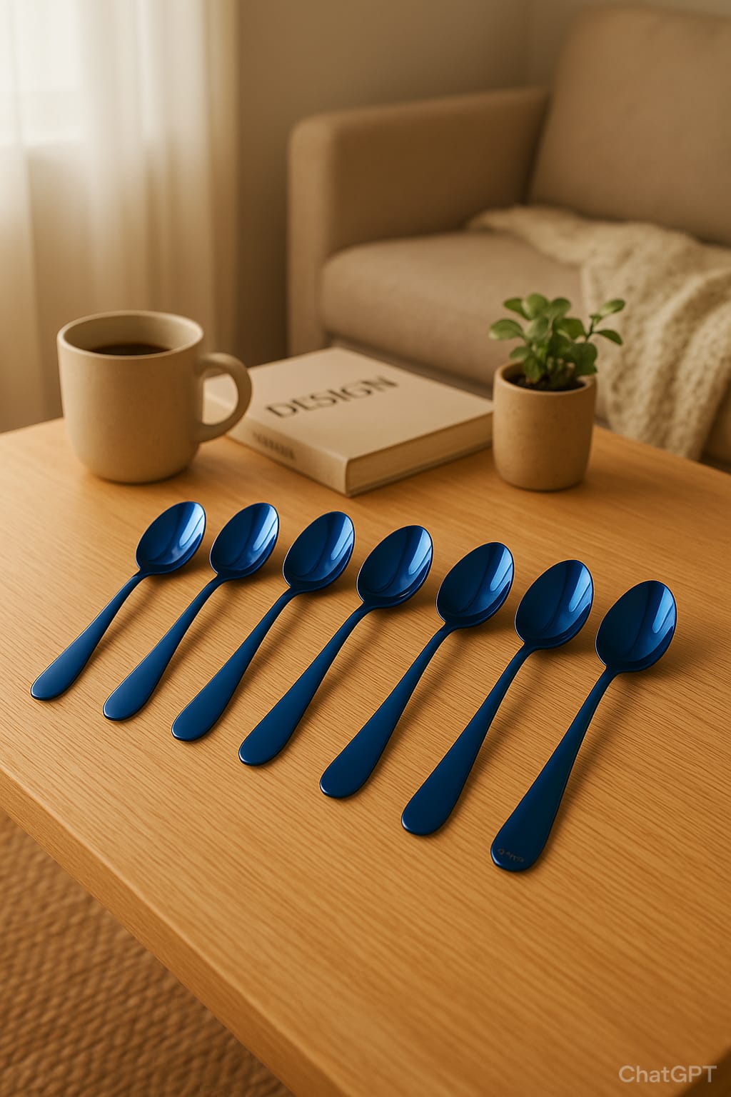 Lezoir Luxury Stainless Steel Dinner Spoons, Set of 6, Blue Metallic Finish