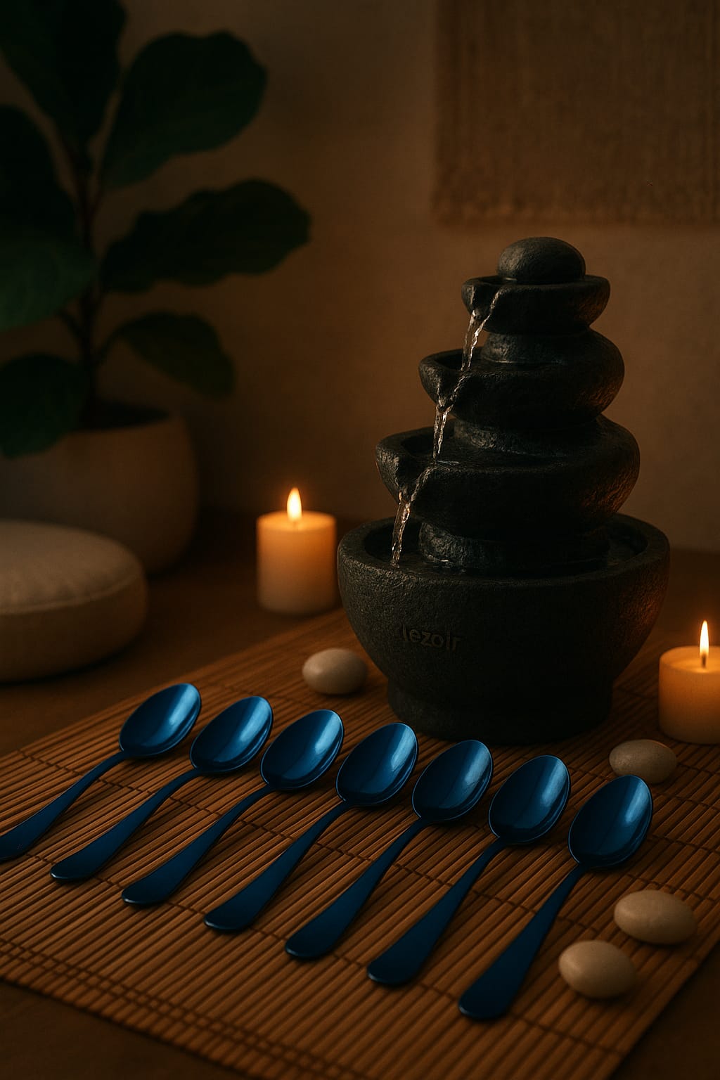 Lezoir Luxury Stainless Steel Dinner Spoons, Set of 6, Blue Metallic Finish