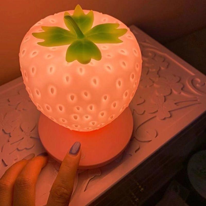 Strawberry Night Light, Cute Silicone Led Lamp, Night Light 3 Modes Touch, Bedside Color Changing Lamp for Birthday, Valentine's Day, Pink