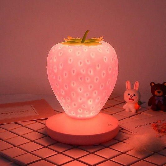 Strawberry Night Light, Cute Silicone Led Lamp, Night Light 3 Modes Touch, Bedside Color Changing Lamp for Birthday, Valentine's Day, Pink