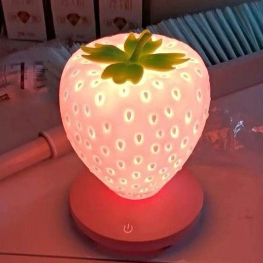 Strawberry Night Light, Cute Silicone Led Lamp, Night Light 3 Modes Touch, Bedside Color Changing Lamp for Birthday, Valentine's Day, Pink
