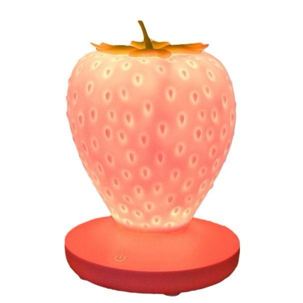 Strawberry Night Light, Cute Silicone Led Lamp, Night Light 3 Modes Touch, Bedside Color Changing Lamp for Birthday, Valentine's Day, Pink