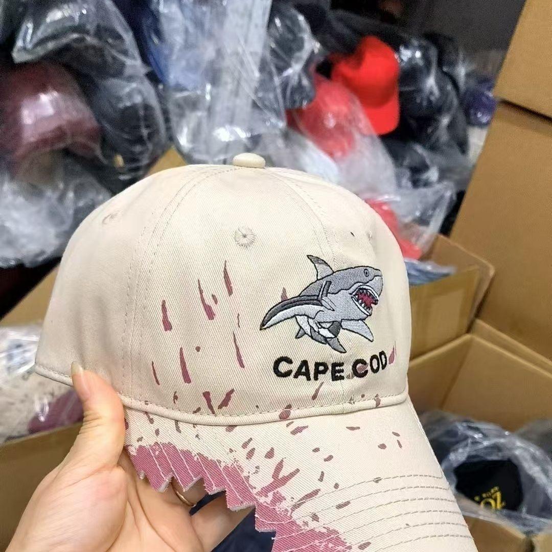 Cape Cod Shark Embroidered Baseball Cap - Funky Graffiti Splatter Design, Lightweight Polyester, Ideal for Couples & Anniversary Gifts