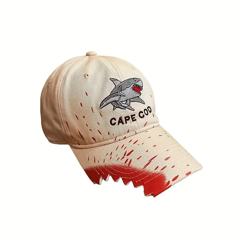 Cape Cod Shark Embroidered Baseball Cap - Funky Graffiti Splatter Design, Lightweight Polyester, Ideal for Couples & Anniversary Gifts
