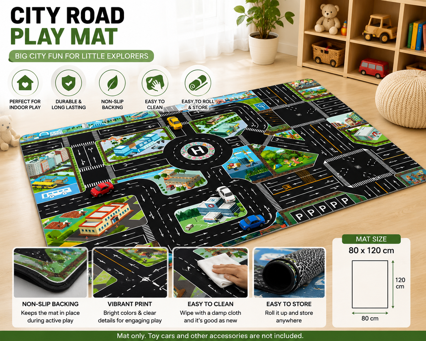 Lezoir Kids Play Mat 80x120 cm | Foldable Road Traffic Carpet for Kids | Play Mat for Boys & Girls | Soft Indoor Activity Floor Mat for Bedroom & Playroom (P3)
