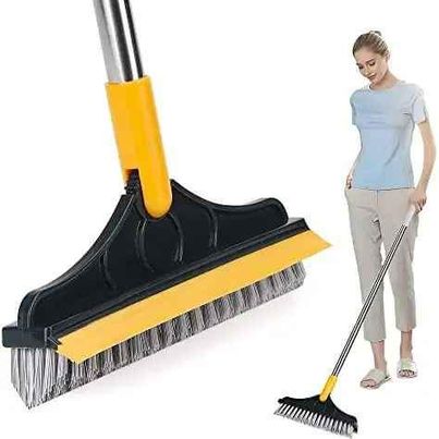 Floor Scrub Brush 2 in 1 Cleaning Brush Long Handle Removable Wiper Magic Broom Brush Squeegee Tile