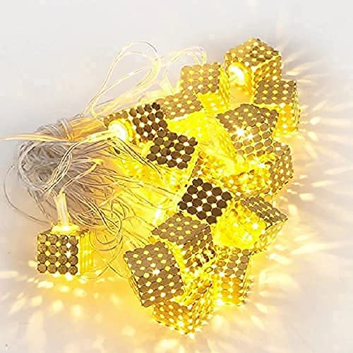 Metal Cube Shape LED String Light 16 Lamps Golden