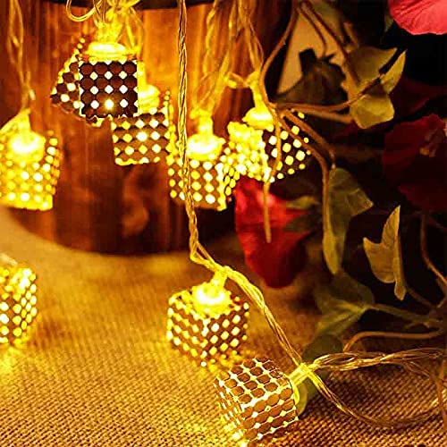 Metal Cube Shape LED String Light 16 Lamps Golden