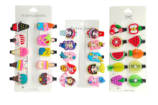 Unicorn Fruits Ice Cream Mermaids Hair Clips For Kids Girls ((20 peices in 2 card Random Print only ) Random Print only )