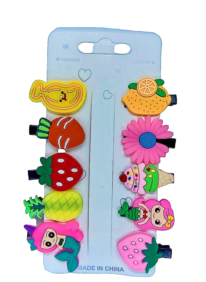 Unicorn Fruits Ice Cream Mermaids Hair Clips For Kids Girls ((20 peices in 2 card Random Print only ) Random Print only )