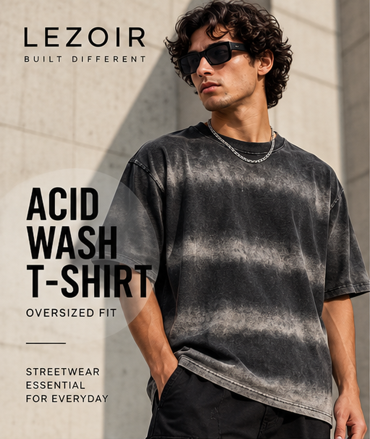 LEZOIR Charcoal Acid Wash Oversized T-Shirt