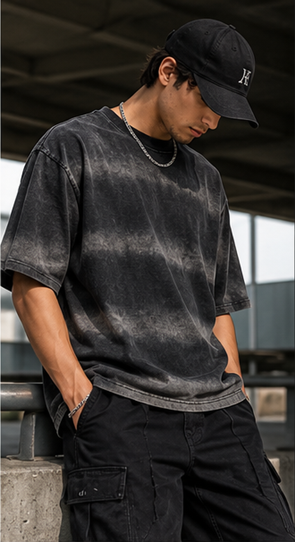 LEZOIR Charcoal Acid Wash Oversized T-Shirt
