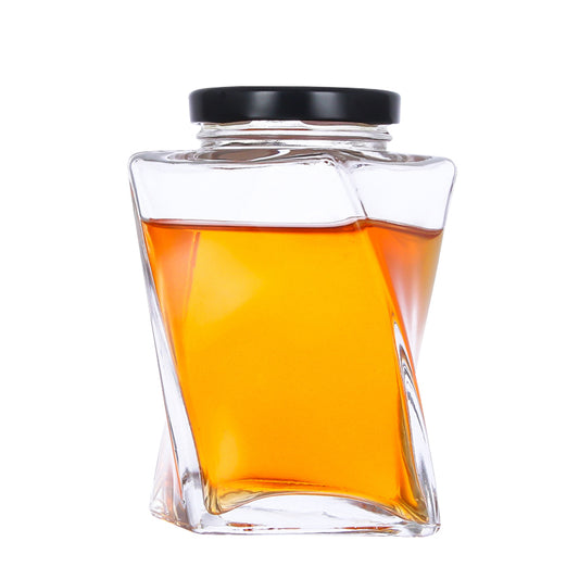 Twisted Square Glass Jar with Airtight Lid | Stylish Kitchen Storage for Honey, Spices, Herbs, and Dry Goods | 350ml