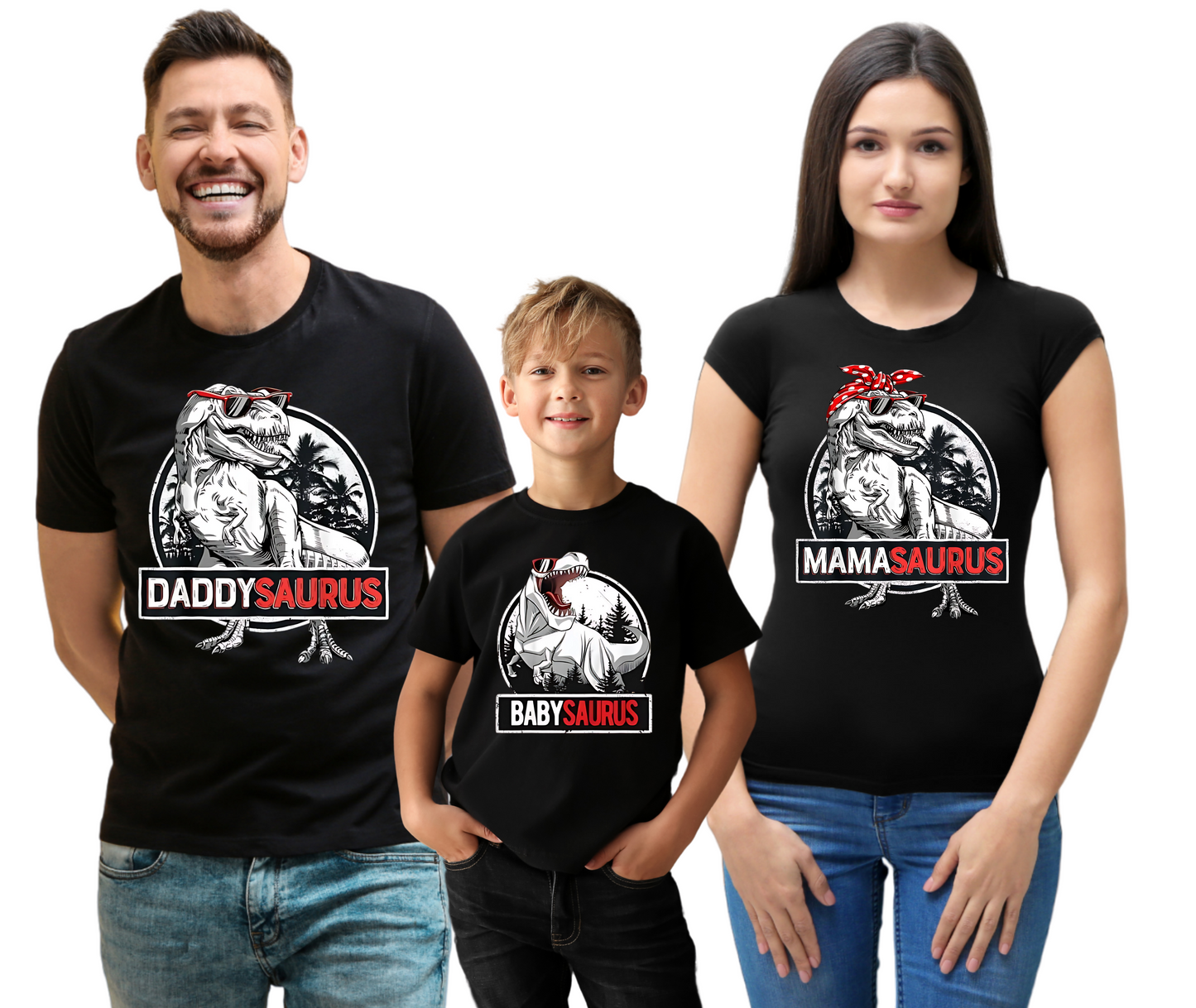 Lezoir™ Dinosaur  Family Cotton Black Unisex T-Shirt