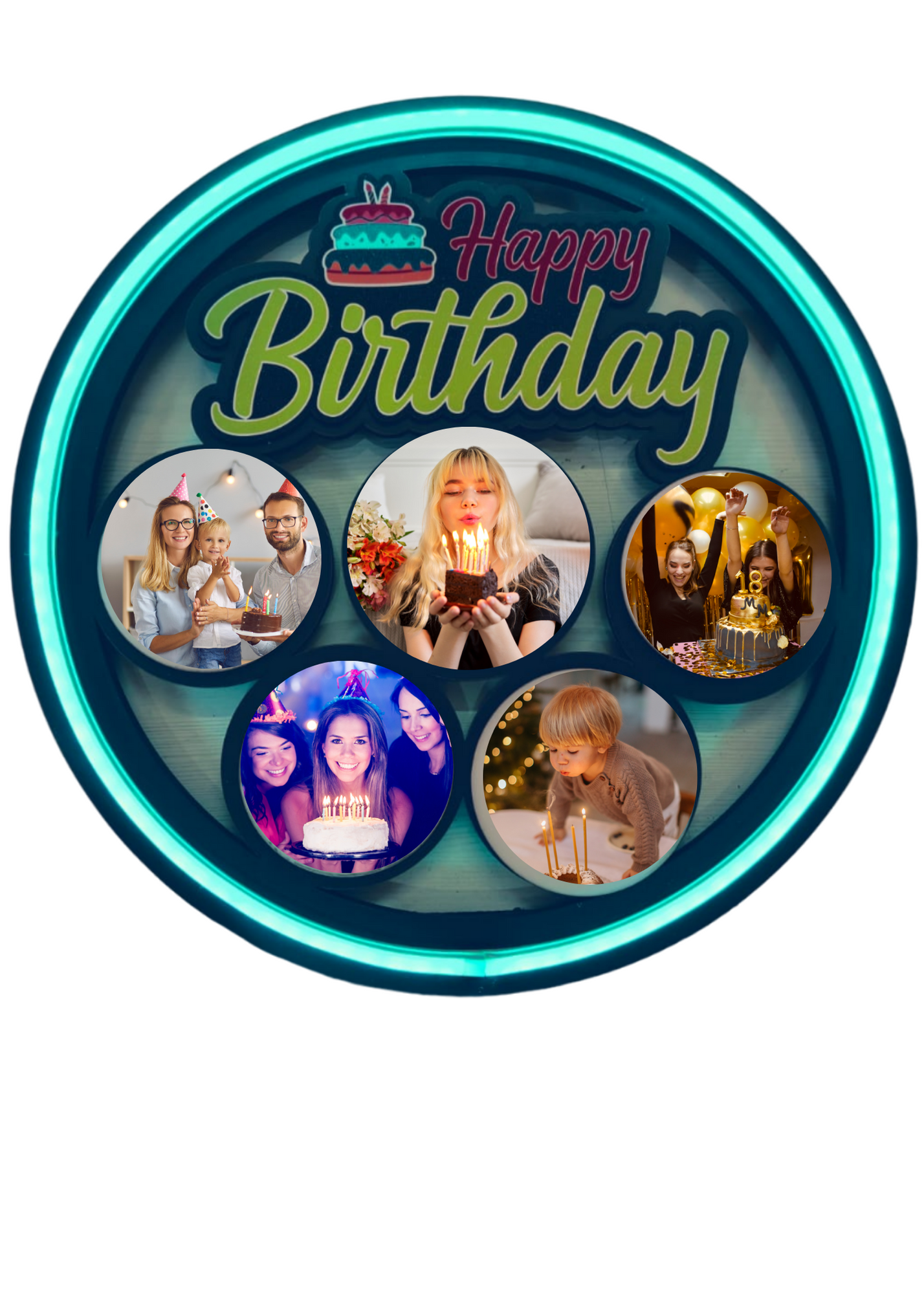 Customized Collage Photo Frames with Neon blue light for birthday Family, Kids, in Bedroom, Living Room and gift to your love ones (5 Images)