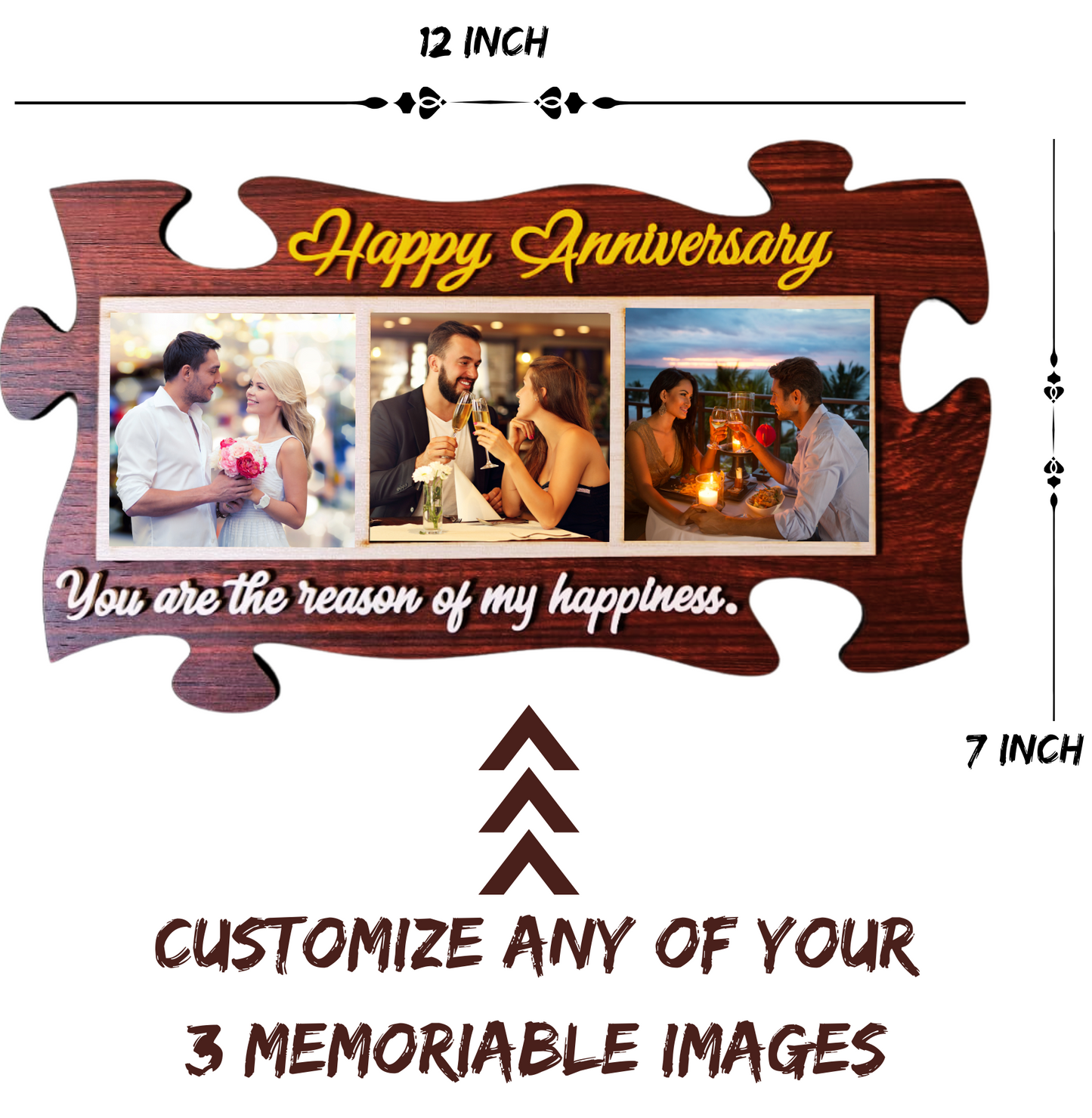 Customized Anniversary Collage Photo Frames for Couple, Family, Kids, in Bedroom, Living Room and gift to your love ones (3 Images)