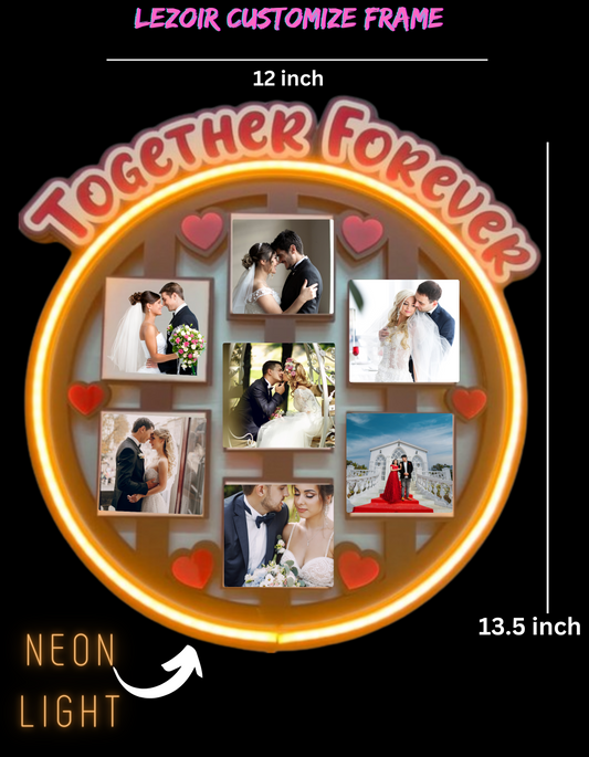 Customized Collage Photo Frames with Neon light for Couple, Family, Kids, in Bedroom, Living Room and gift to your love ones (7 Images)