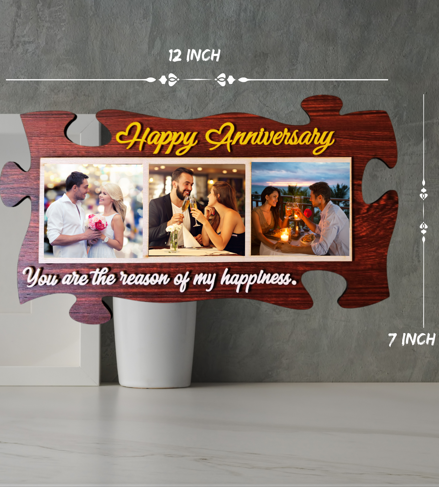 Customized Anniversary Collage Photo Frames for Couple, Family, Kids, in Bedroom, Living Room and gift to your love ones (3 Images)