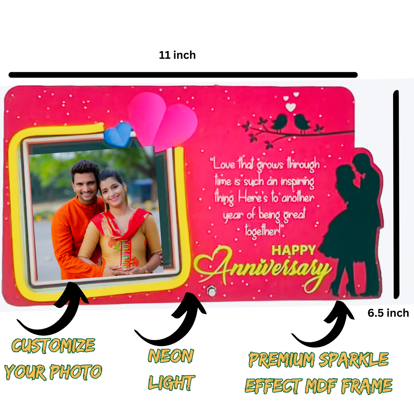 Customized Photo Frames with Neon light for Anniversary, Couple Gift Place in Bedroom, Living Room and gift to your love ones