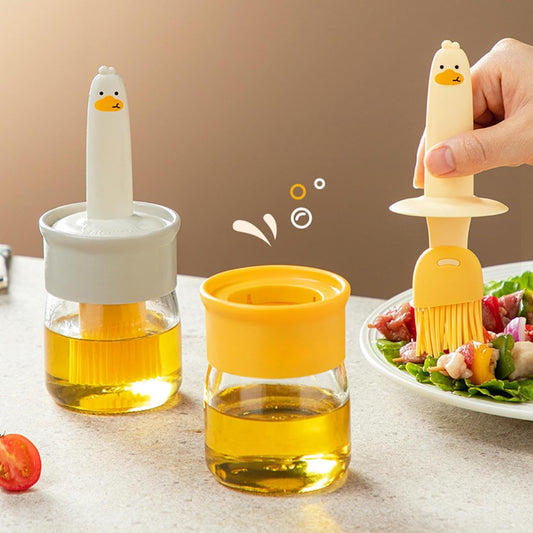 Glass Oil Bottle Silicone Basting Brush Bottlebrush Set for Marinade Baking, Camping, Barbecue, Paratha