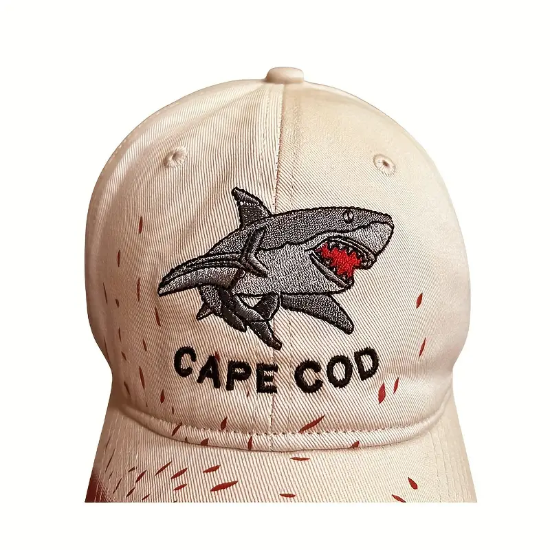 Cape Cod Shark Embroidered Baseball Cap - Funky Graffiti Splatter Design, Lightweight Polyester, Ideal for Couples & Anniversary Gifts
