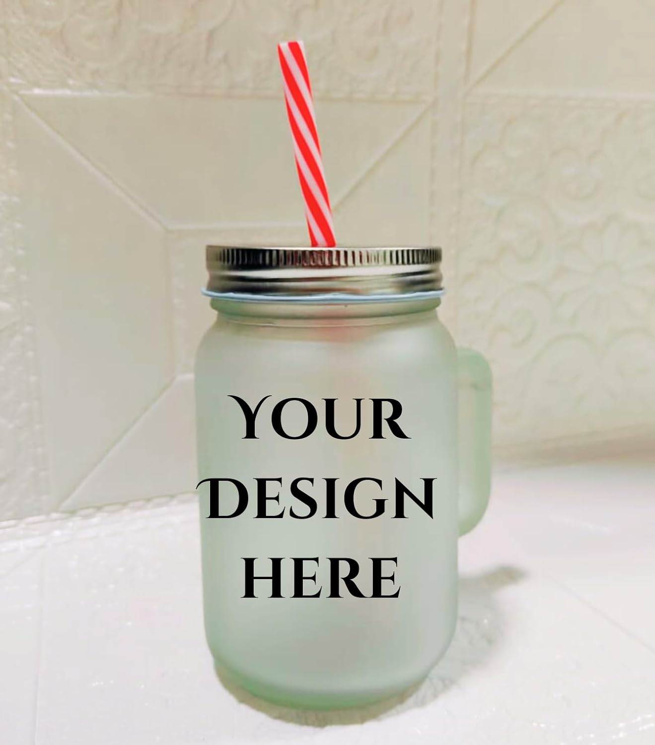 Personalized Glass Tumbler Bottle 450ml with lid and Straw